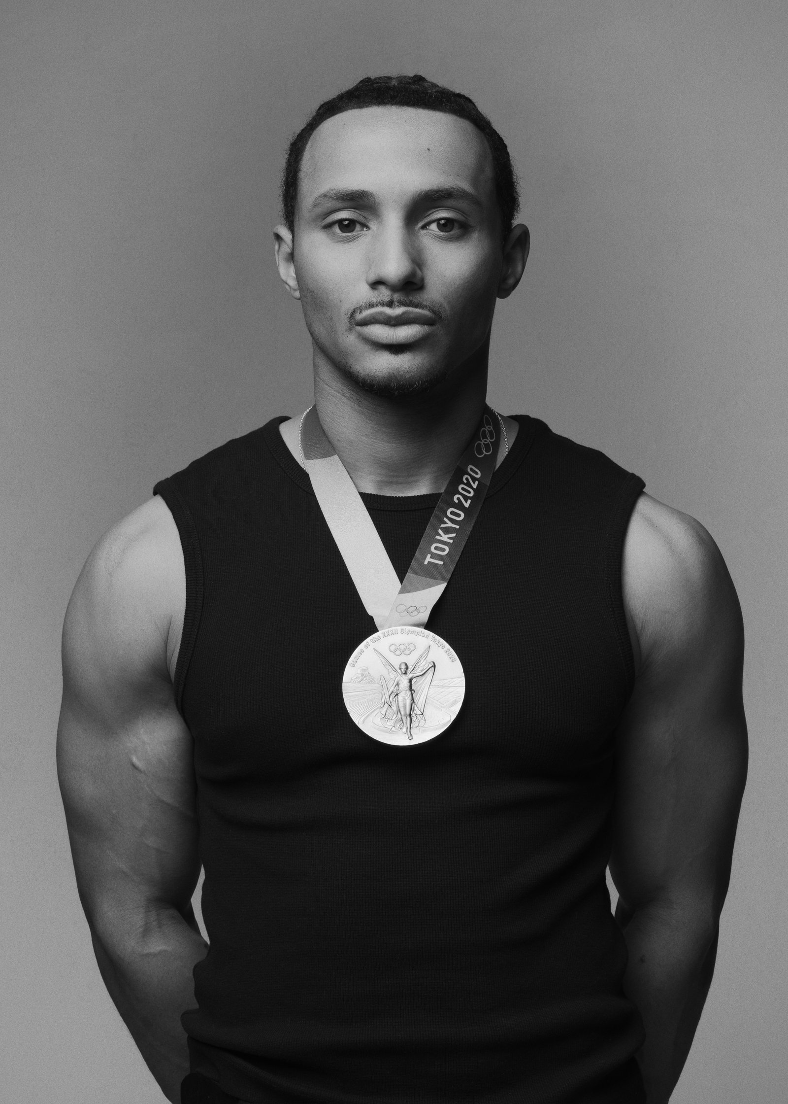 Constructed. athlete portrait with Olympic medal by Katrina Dobbermane